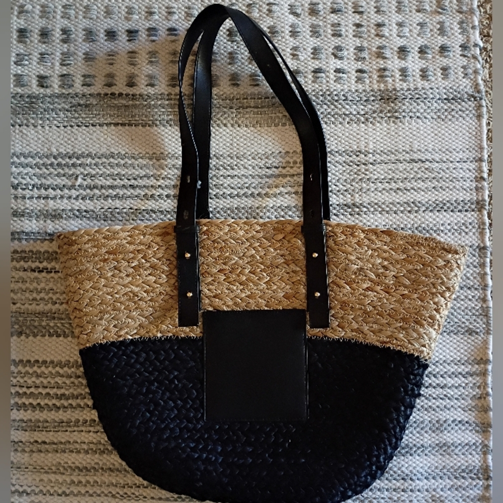 Hand Crafted Black and Tan Woven Tote